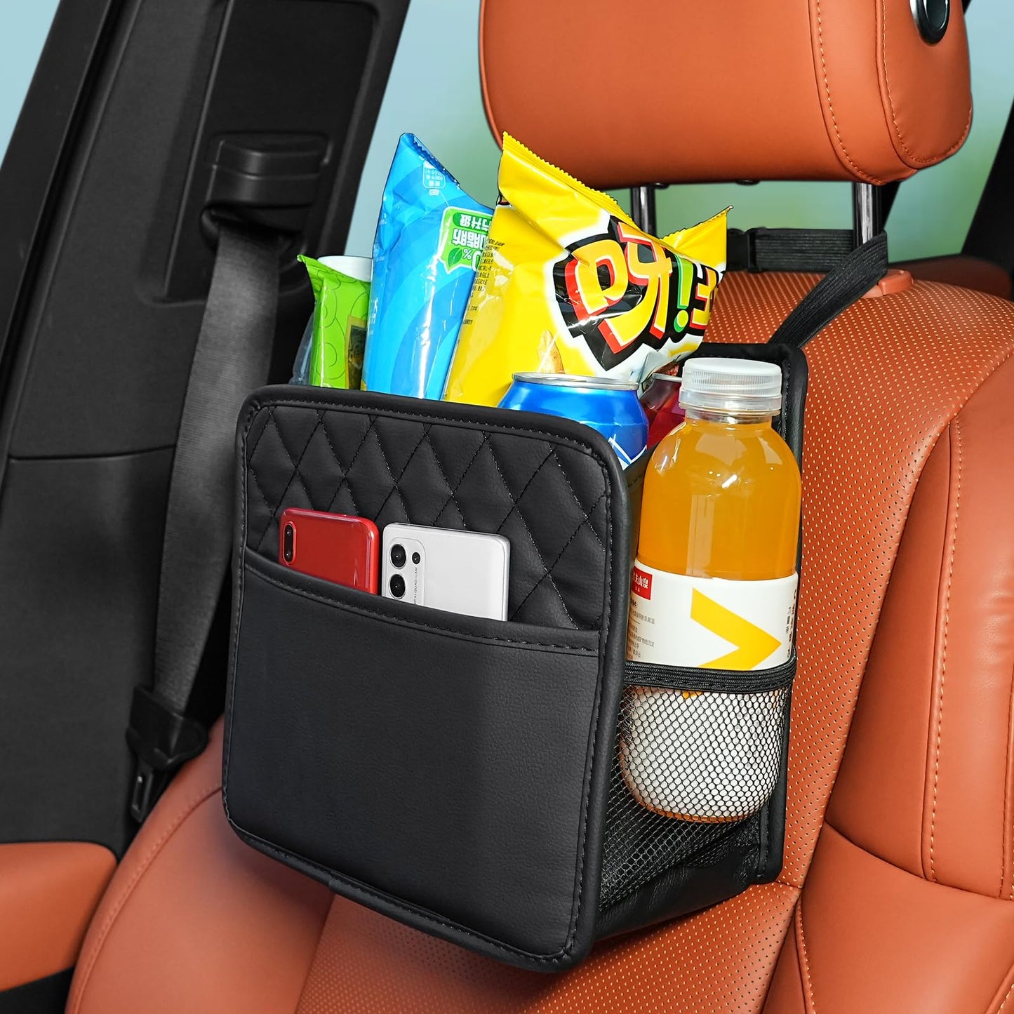 Multi-Pocket Car Seat Back Organizer with Bottle Holder