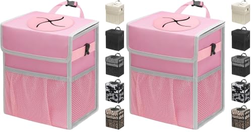 Leakproof Hanging Car Trash Can with Lid & Storage Pockets