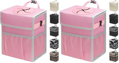 Leakproof Hanging Car Trash Can with Lid & Storage Pockets