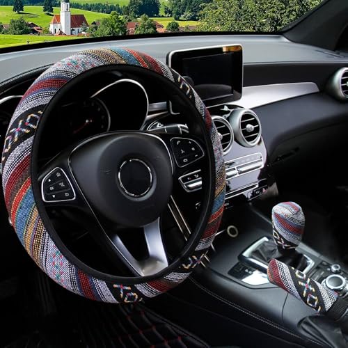 Ethnic Style Steering Wheel & Gear Cover 3-Piece Set