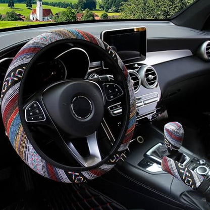 Ethnic Style Steering Wheel & Gear Cover 3-Piece Set