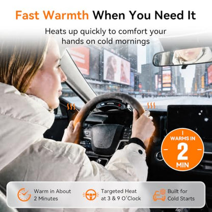 Cordless Heated Suede Steering Wheel Cover 14.5–15 Inch