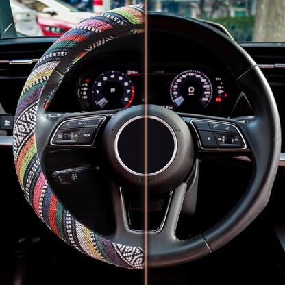 Ethnic Style Steering Wheel & Gear Cover 3-Piece Set