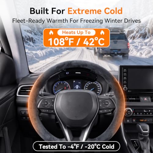 Cordless Heated Suede Steering Wheel Cover 14.5–15 Inch