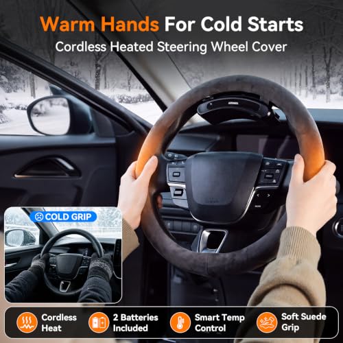 Cordless Heated Suede Steering Wheel Cover 14.5–15 Inch