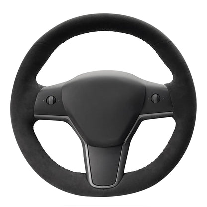 Hand-Stitched White Leather Steering Wheel Cover Wrap