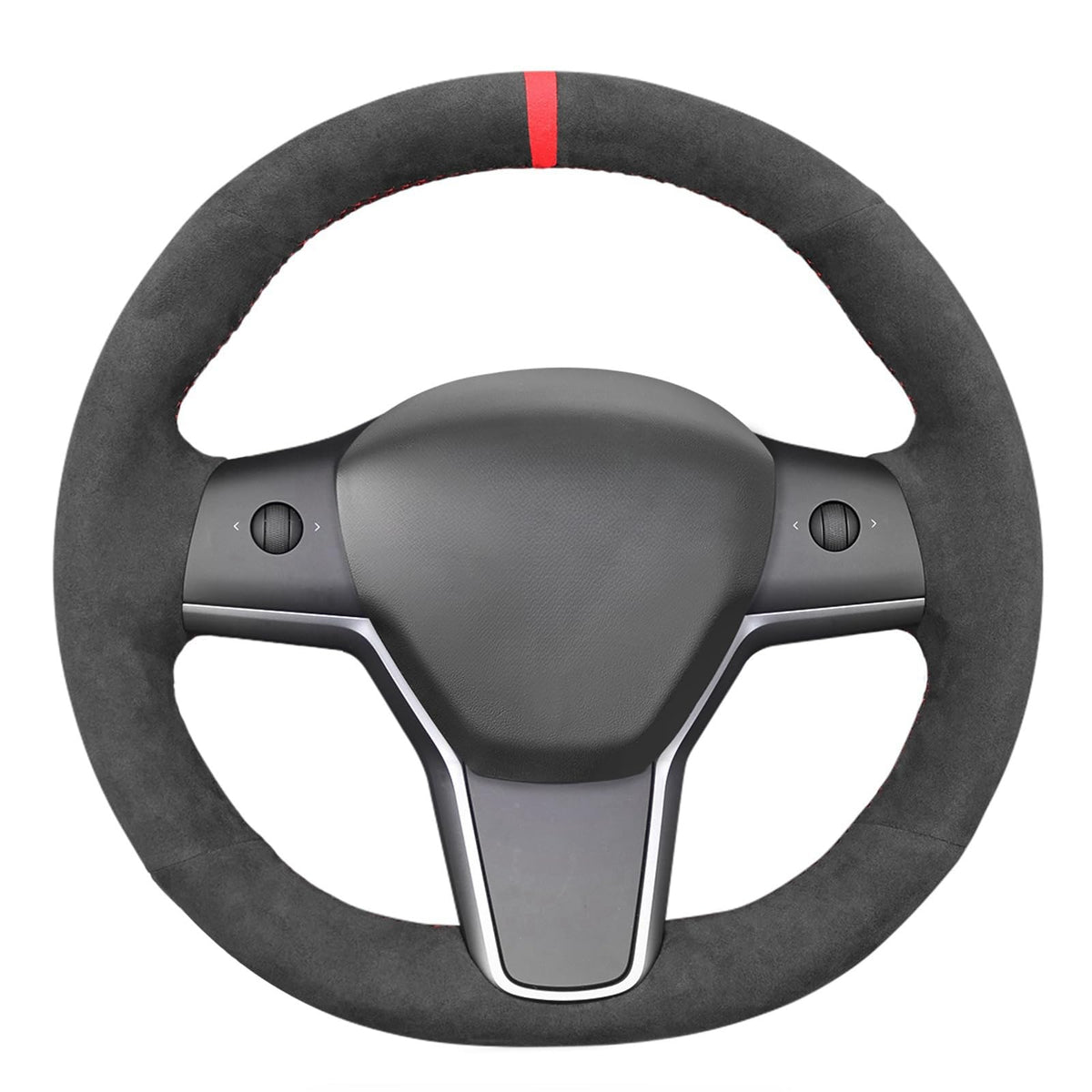 Hand-Stitched White Leather Steering Wheel Cover Wrap
