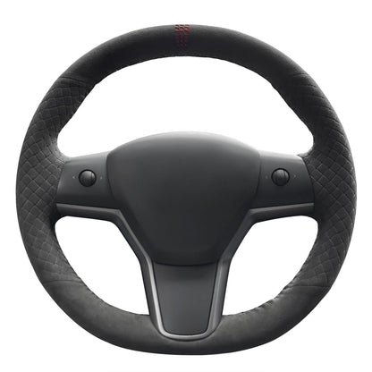 Hand-Stitched White Leather Steering Wheel Cover Wrap
