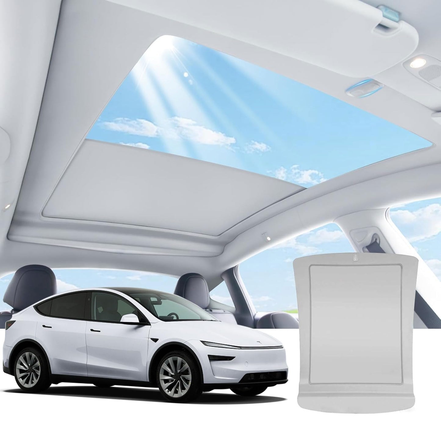 Electric Sunshade Roof for Tesla Model Y, Retractable Sunshade Roof Heat Insulation Glass Roof for Tesla, 5 Layer 99.99% UV Protection