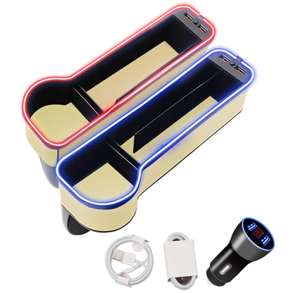 LED Car Seat Gap Organizer with Cup Holder & USB Charger