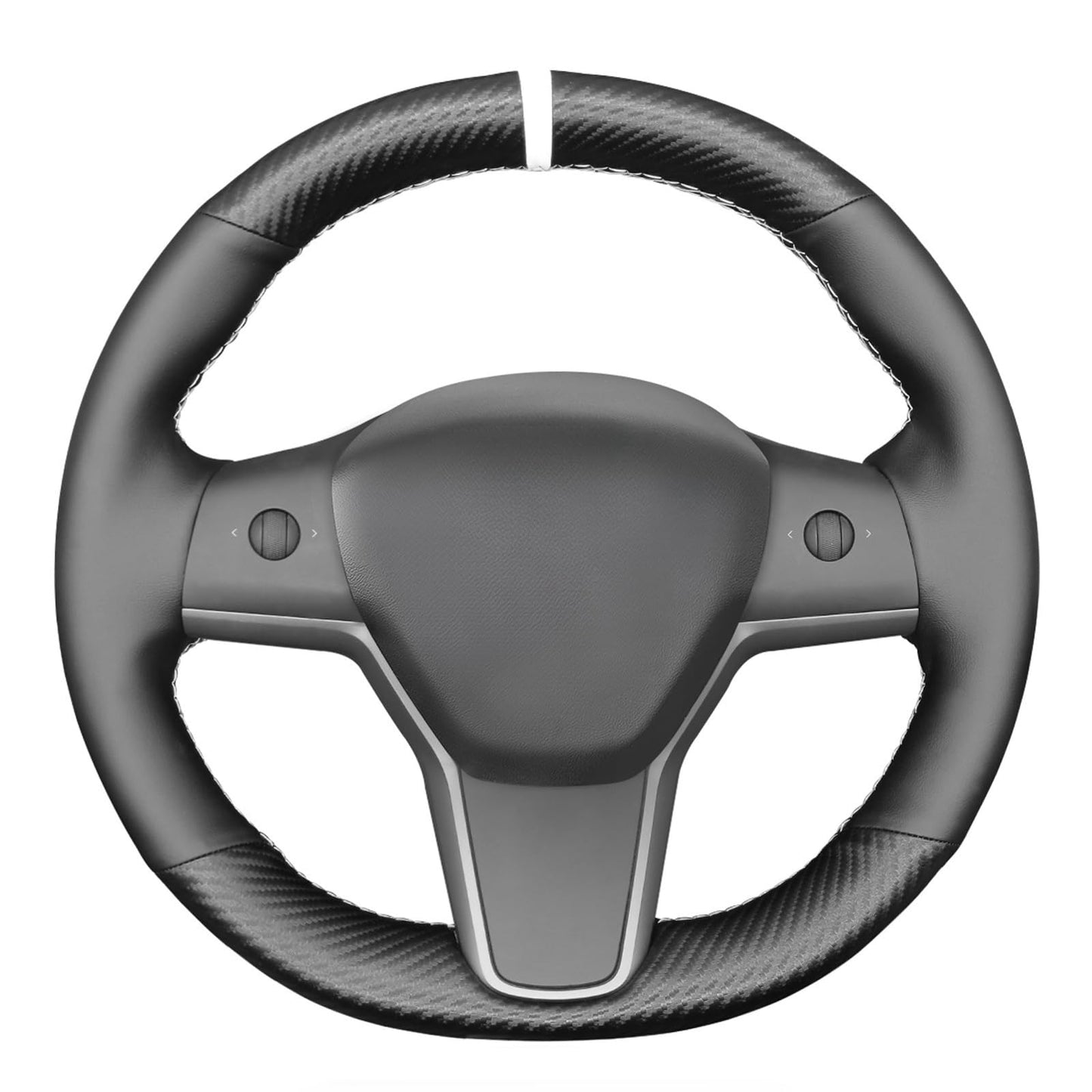 Hand-Stitched White Leather Steering Wheel Cover Wrap