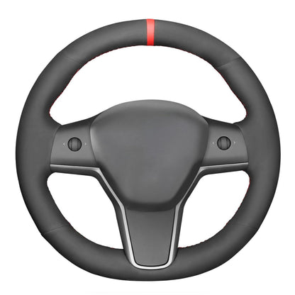 Hand-Stitched White Leather Steering Wheel Cover Wrap
