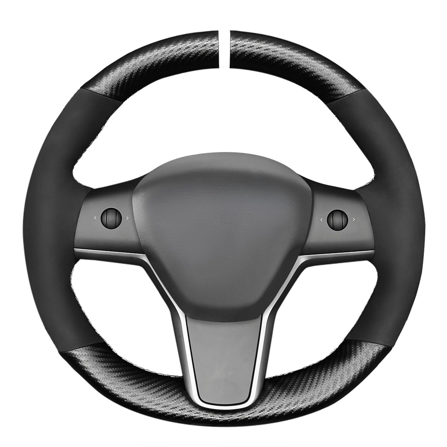 Hand-Stitched White Leather Steering Wheel Cover Wrap