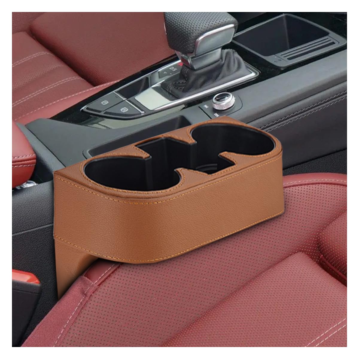 PU Leather Car Seat Gap Organizer with Cup Holder