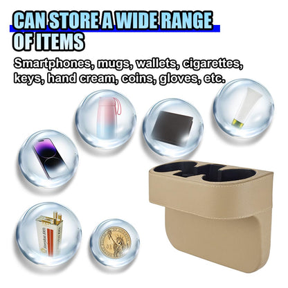 PU Leather Car Seat Gap Organizer with Cup Holder