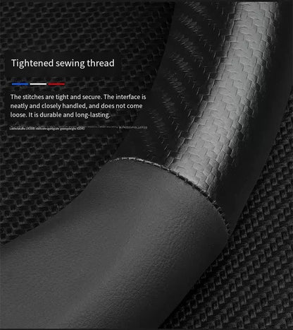 Nappa Leather Steering Wheel Cover with Carbon Texture