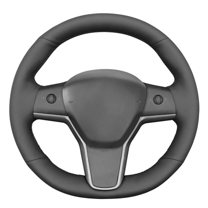 Hand-Stitched White Leather Steering Wheel Cover Wrap