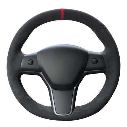 Hand-Stitched White Leather Steering Wheel Cover Wrap