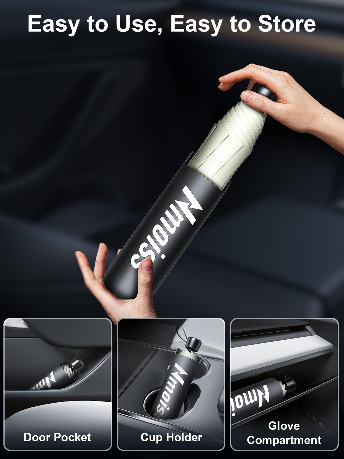 [Upgraded] Nmoiss Windshield Sun Shade Umbrella - [Vinyl Coating Heat Shield] Protect Car from Sun Rays & Heat Damage Keep Cool and Protect Interior, Spring Structure Edge
