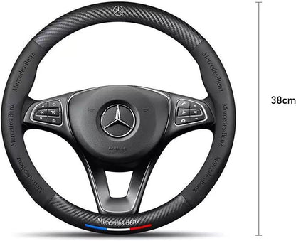 Nappa Leather Steering Wheel Cover with Carbon Texture
