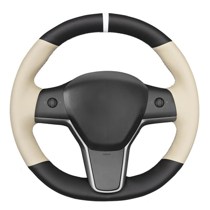 Hand-Stitched White Leather Steering Wheel Cover Wrap