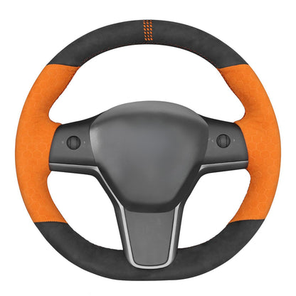 Hand-Stitched White Leather Steering Wheel Cover Wrap
