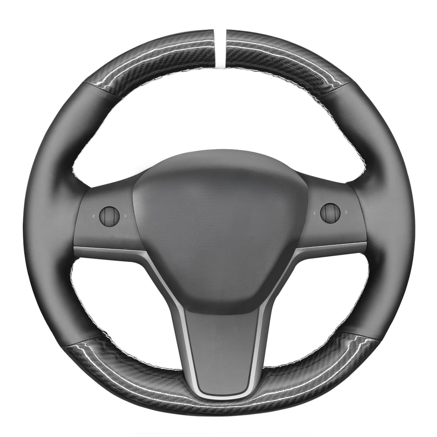 Hand-Stitched White Leather Steering Wheel Cover Wrap
