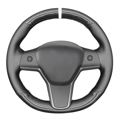 Hand-Stitched White Leather Steering Wheel Cover Wrap
