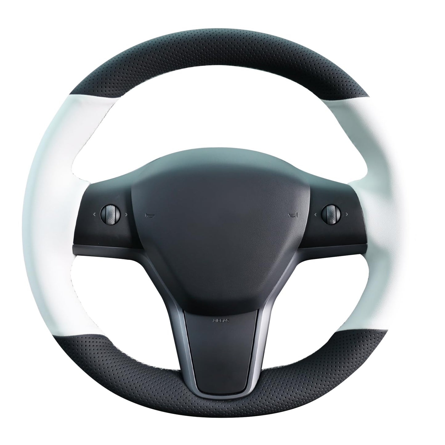 Hand-Stitched White Leather Steering Wheel Cover Wrap