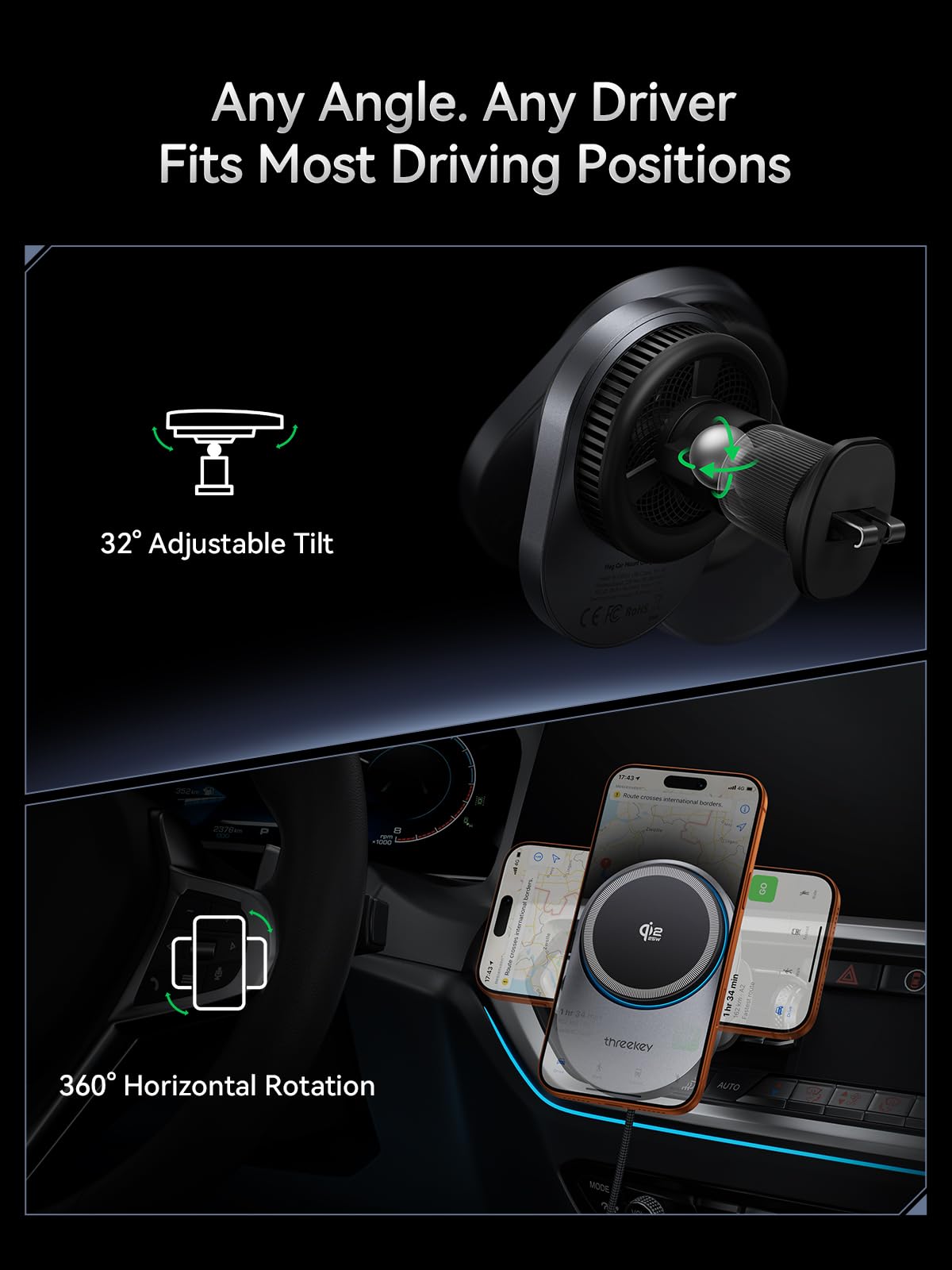Magnetic Car Phone Mount with Wireless Charging