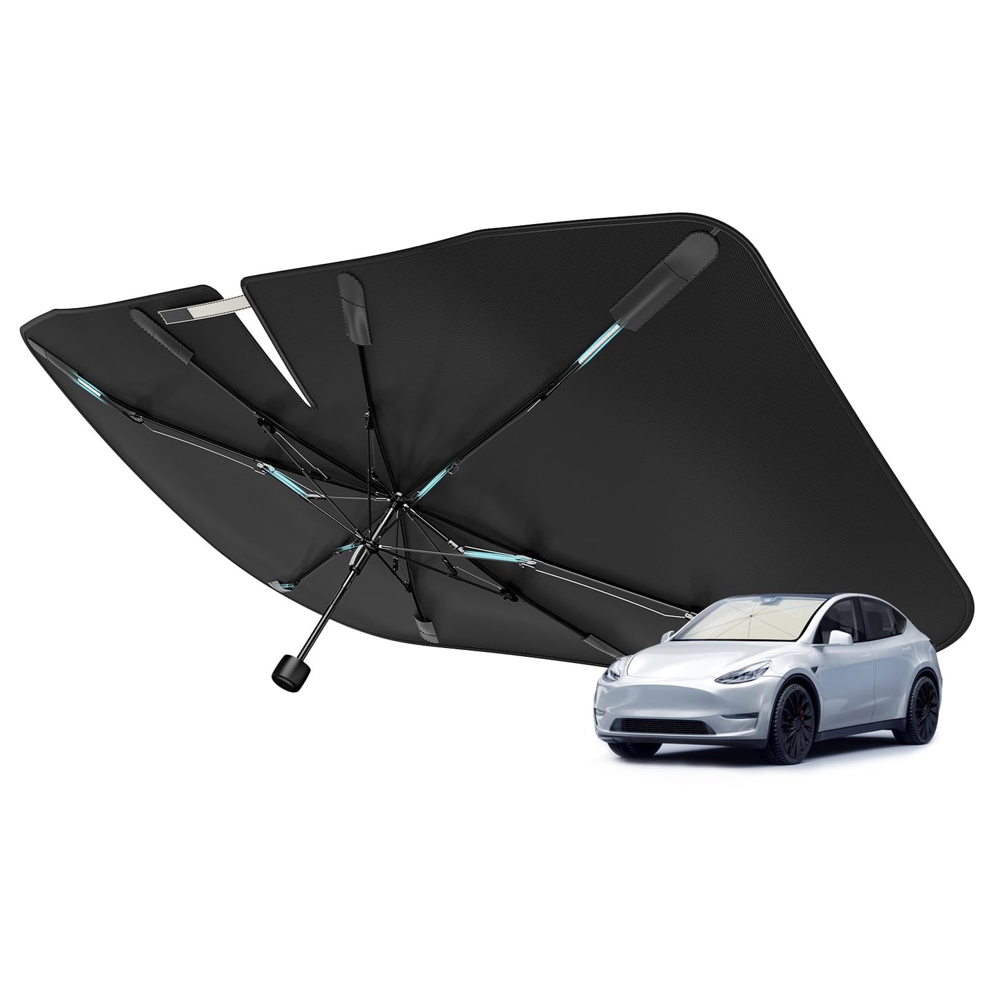 [Upgraded] Nmoiss Windshield Sun Shade Umbrella - [Vinyl Coating Heat Shield] Protect Car from Sun Rays & Heat Damage Keep Cool and Protect Interior, Spring Structure Edge