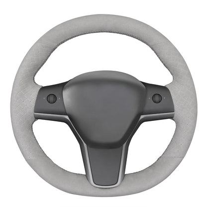 Hand-Stitched White Leather Steering Wheel Cover Wrap