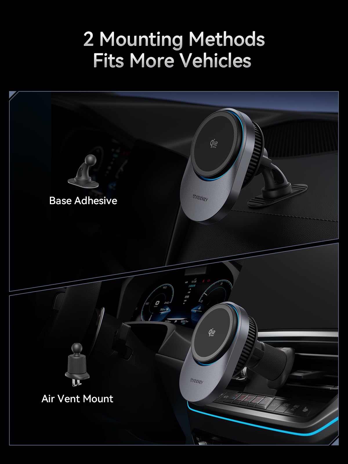 Magnetic Car Phone Mount with Wireless Charging
