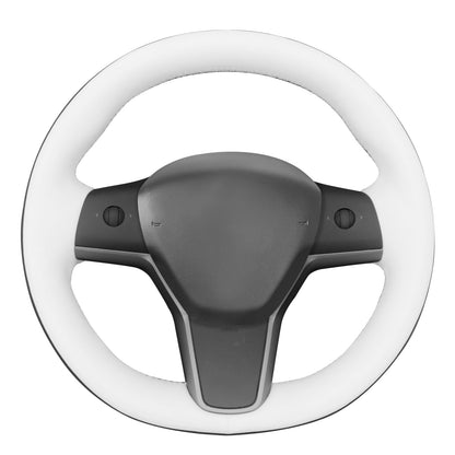 Hand-Stitched White Leather Steering Wheel Cover Wrap