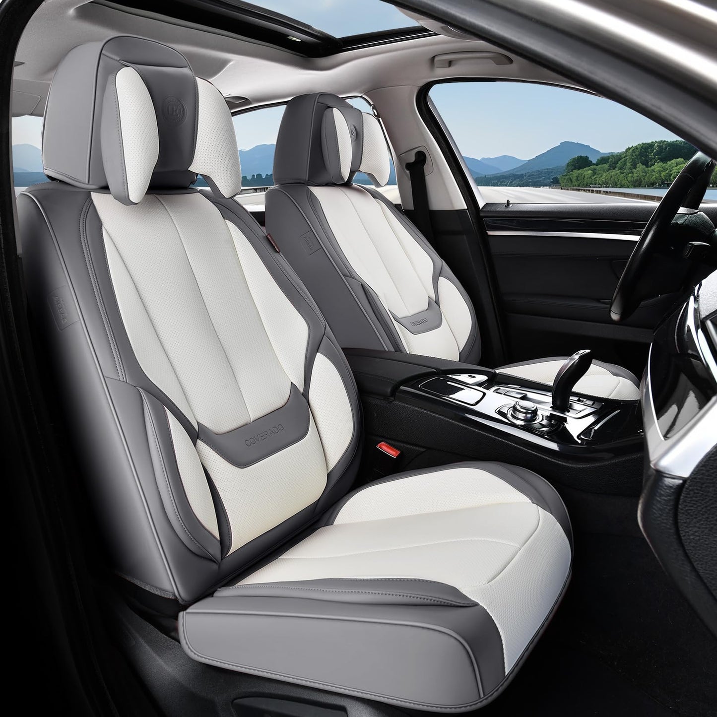 Coverado Car Seat Covers, Seat Covers for Cars, Waterproof Leather Auto Seat Protectors, Leather Car Seat Cushion, Car Interiors Accessories Universal Fit for Most Cars