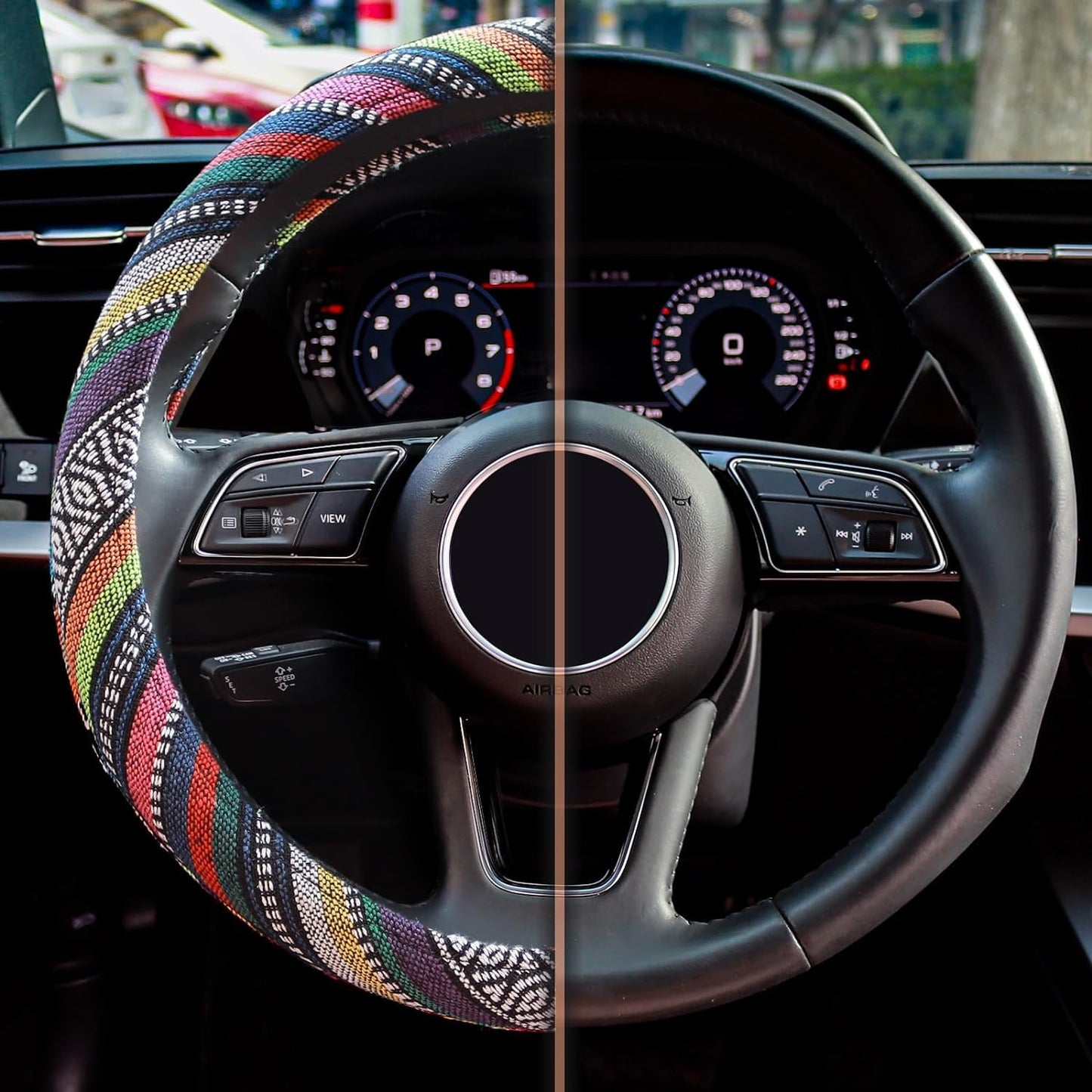 Ethnic Style Steering Wheel & Gear Cover 3-Piece Set