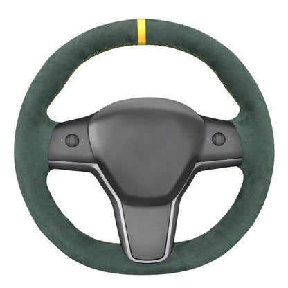 Hand-Stitched White Leather Steering Wheel Cover Wrap