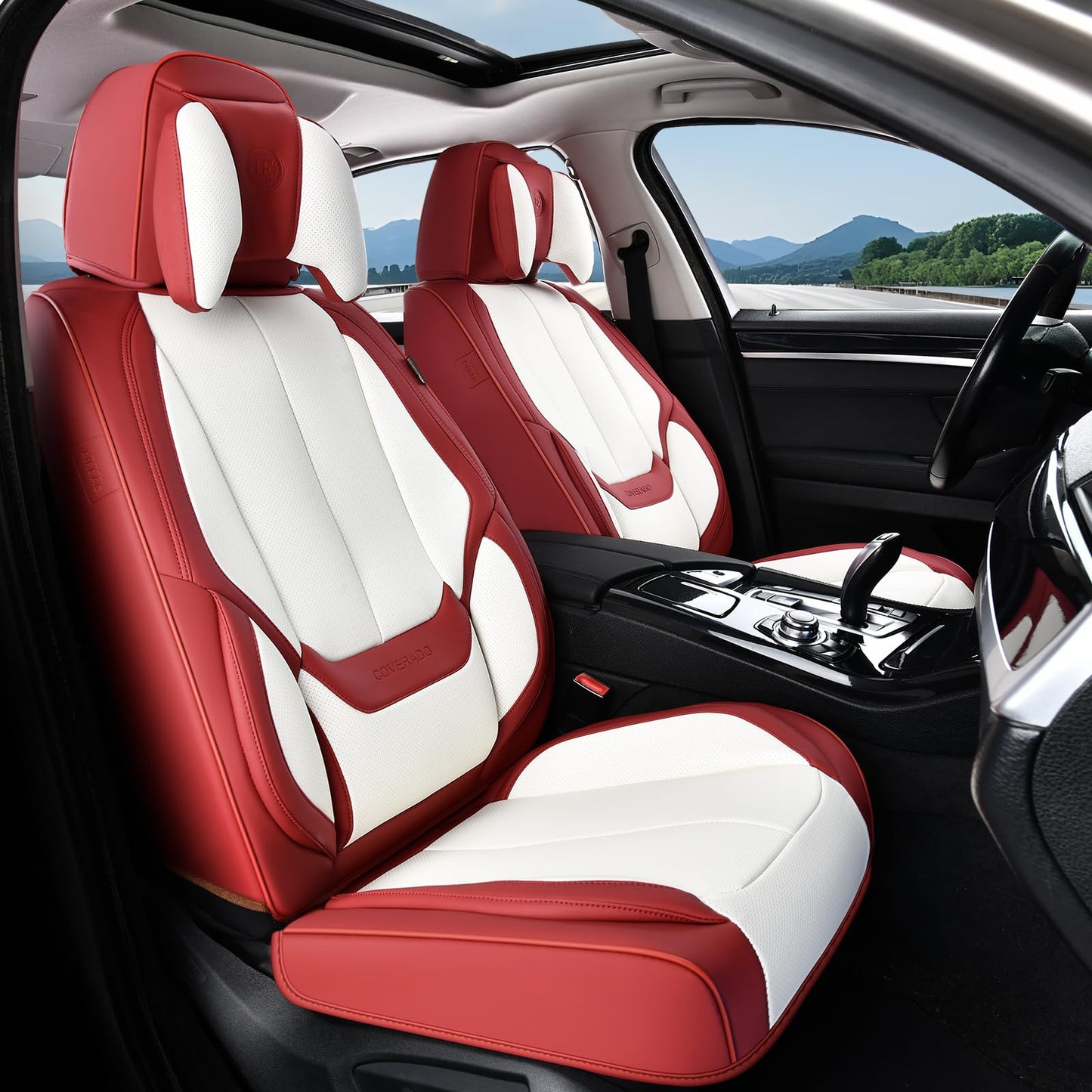 Coverado Car Seat Covers, Seat Covers for Cars, Waterproof Leather Auto Seat Protectors, Leather Car Seat Cushion, Car Interiors Accessories Universal Fit for Most Cars