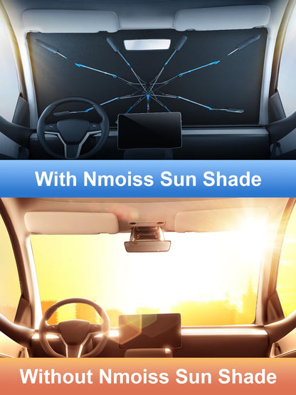 [Upgraded] Nmoiss Windshield Sun Shade Umbrella - [Vinyl Coating Heat Shield] Protect Car from Sun Rays & Heat Damage Keep Cool and Protect Interior, Spring Structure Edge