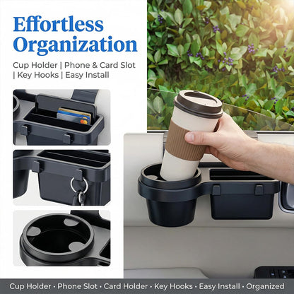Mandark Car Window Storage Organizer, Multifunctional Vehicle Window Mount Storage Rack with Cup Holder Phone Mount, Automotive Interior Door Side Hanging Organizer, Universal Fit