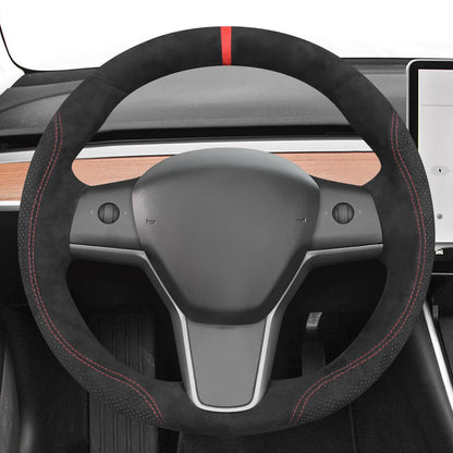 Hand-Stitched Suede Steering Wheel Cover Wrap
