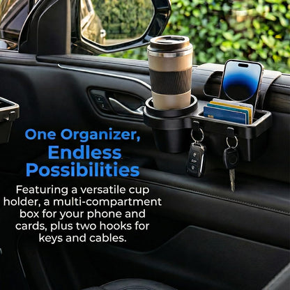 Mandark Car Window Storage Organizer, Multifunctional Vehicle Window Mount Storage Rack with Cup Holder Phone Mount, Automotive Interior Door Side Hanging Organizer, Universal Fit