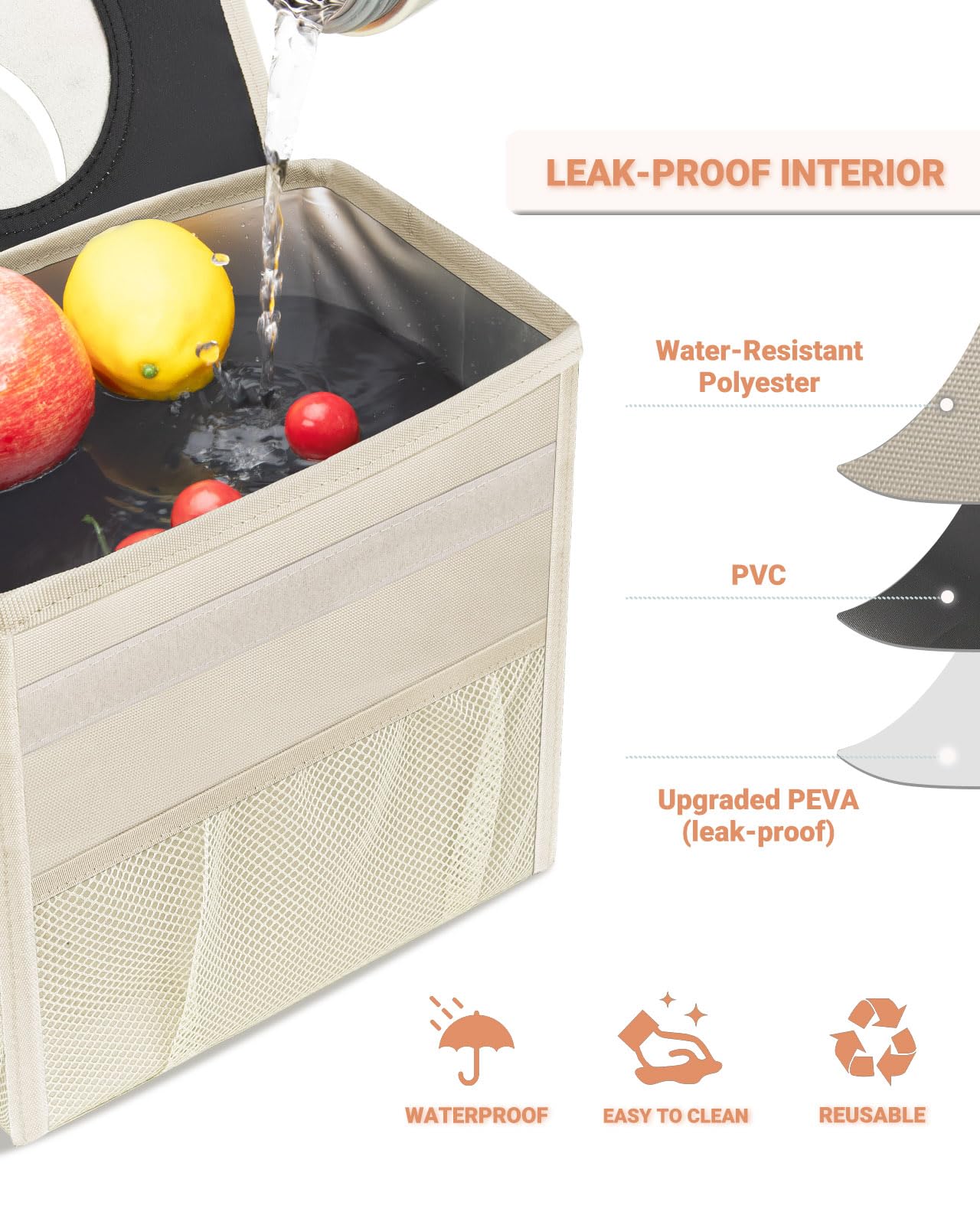 Leakproof Hanging Car Trash Can with Lid & Storage Pockets