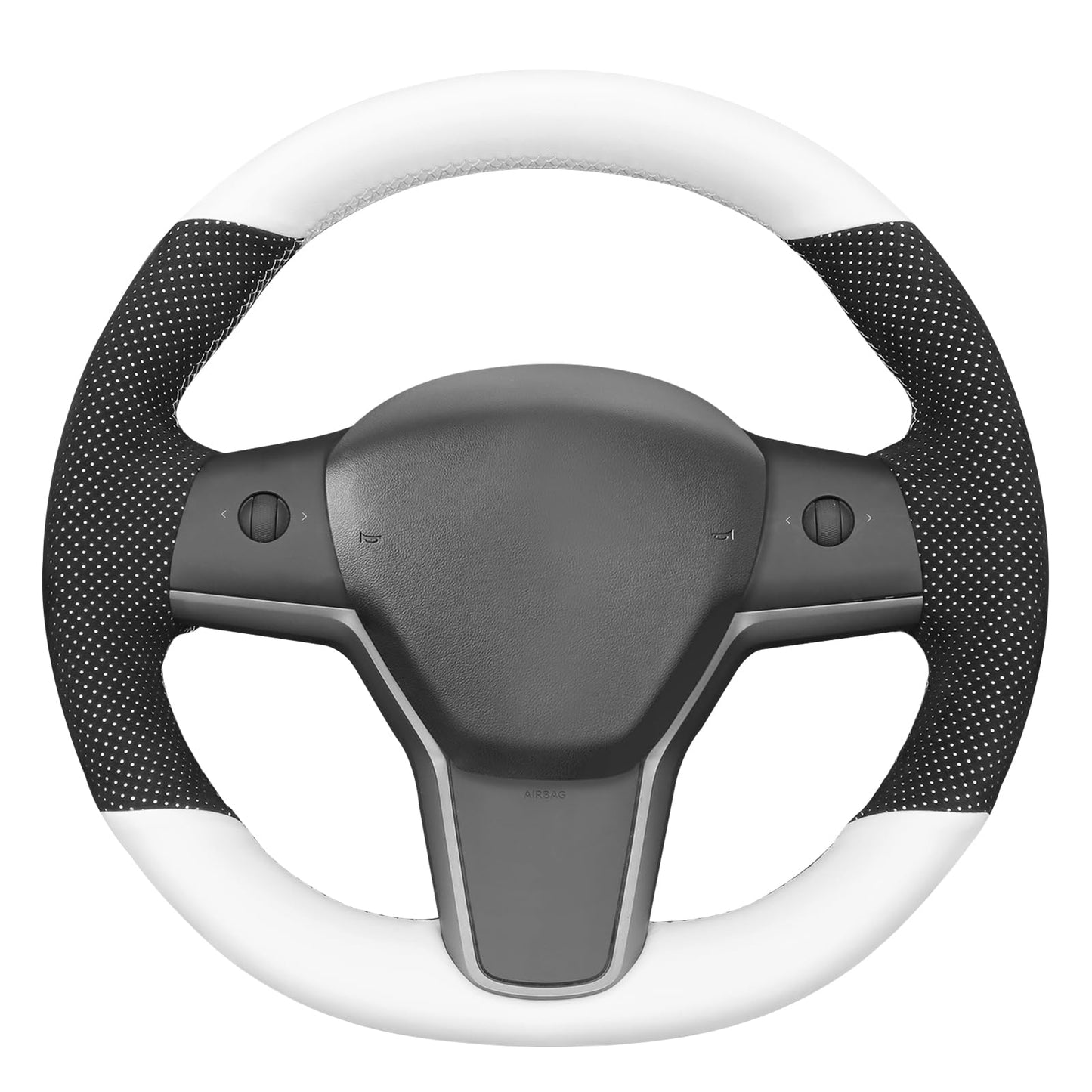 Hand-Stitched White Leather Steering Wheel Cover Wrap