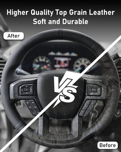 Lace-Up Leather Steering Wheel Cover with Custom Fit