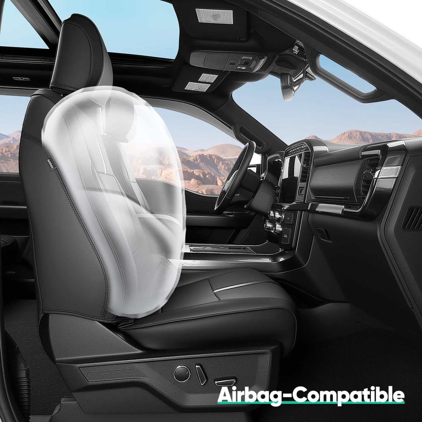 DiffCar for Ford F150 Seat Covers 2015-2022 2023 2024 2025, Leather Pickup Truck Seat Covers Custom Fit for F-150 SuperCrew/Crew Cab(XL XLT) Waterproof Car Accessories Black