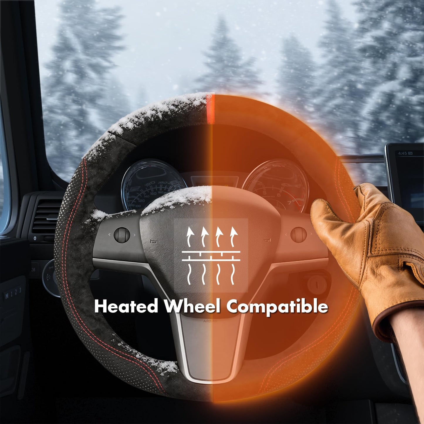 Hand-Stitched Suede Steering Wheel Cover Wrap