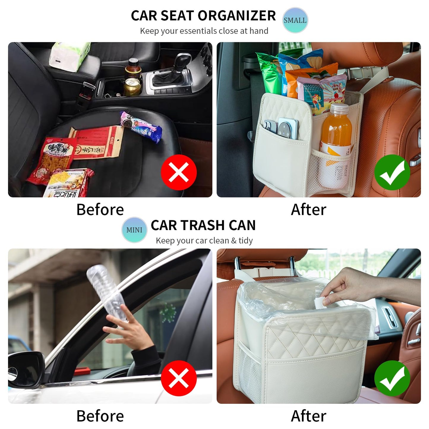 Multi-Pocket Car Seat Back Organizer with Bottle Holder