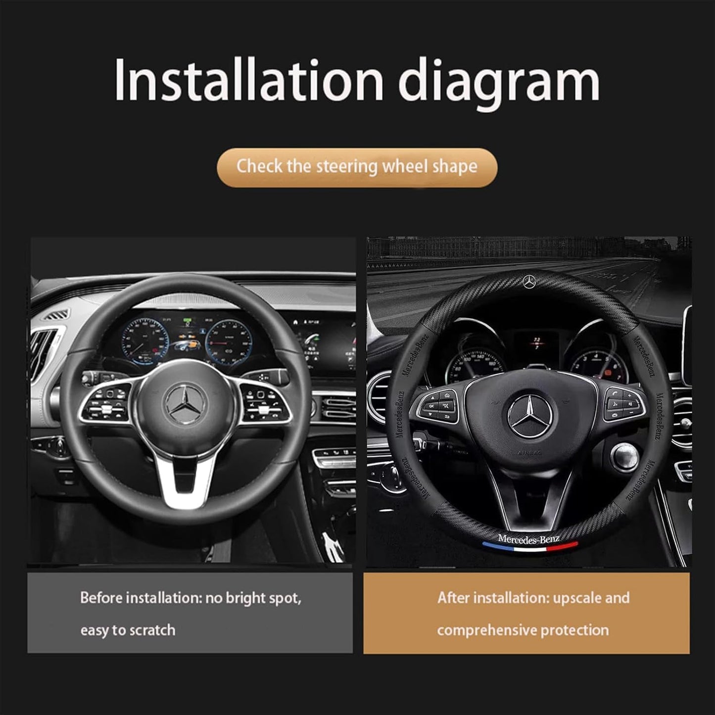 Nappa Leather Steering Wheel Cover with Carbon Texture