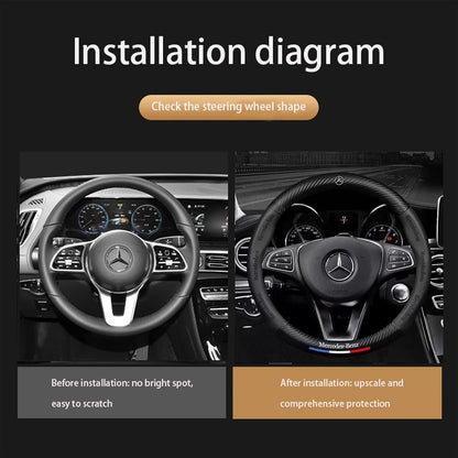 Nappa Leather Steering Wheel Cover with Carbon Texture